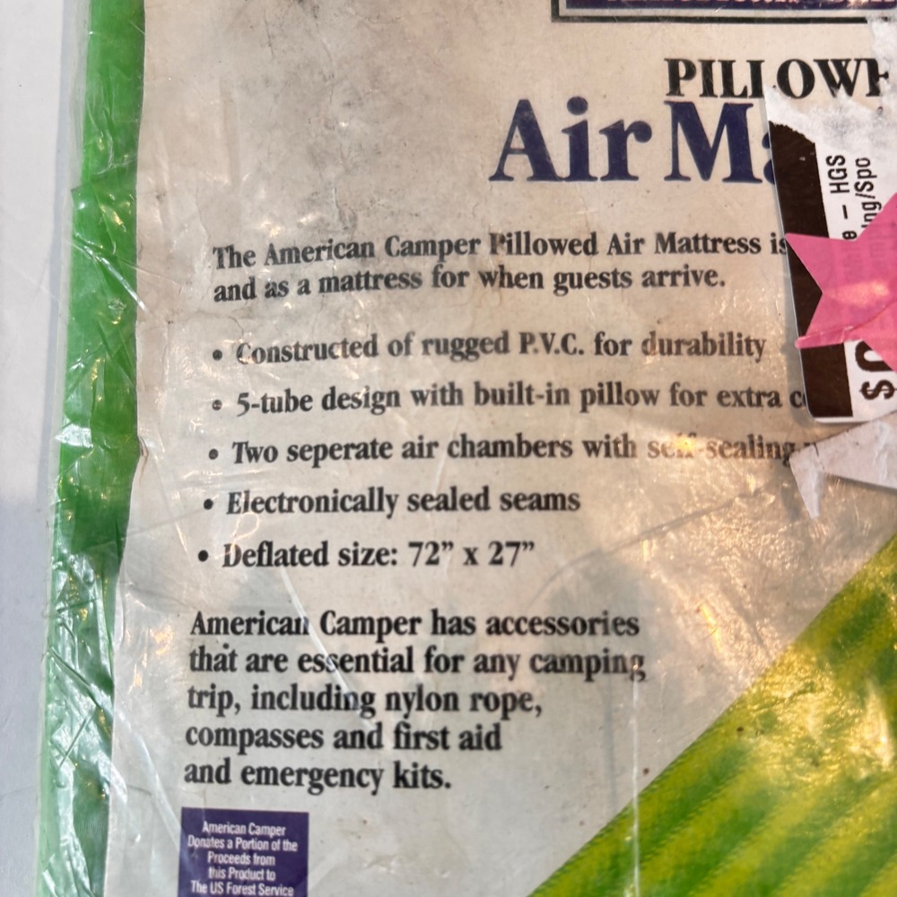 Vintage American Camper Pillowed Air Mattress Green Inflatable Pool Float Heavy - Picture 2 of 3